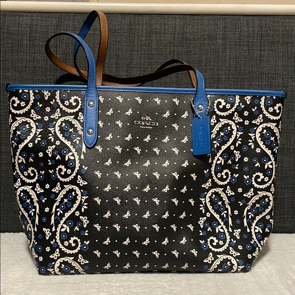 Coach Black and Blue Paisley Tote - Picture 3 of 12
